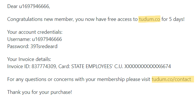 Scam registration confirmation